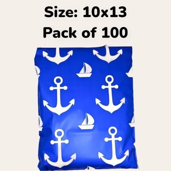 100 Pack of 10x13 Mailers - Blue Anchors! - Picture 1 of 1